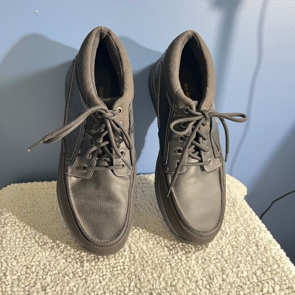 Skechers Boots Men 11.5 Relax Fit Memory Foam Leather Upper Lace Hiking Work - Picture 4 of 11